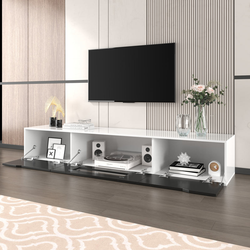 Meuble TV Mural Moderne Noir et Blanc avec Éclairage LED RGB GOKAINS