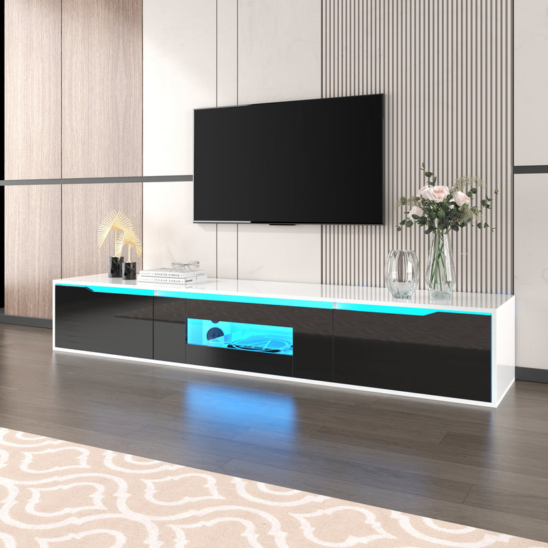 Meuble TV Mural Moderne Noir et Blanc avec Éclairage LED RGB GOKAINS