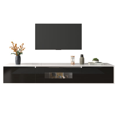 Meuble TV Mural Moderne Noir et Blanc avec Éclairage LED RGB GOKAINS