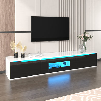 Meuble TV Mural Moderne Noir et Blanc avec Éclairage LED RGB GOKAINS