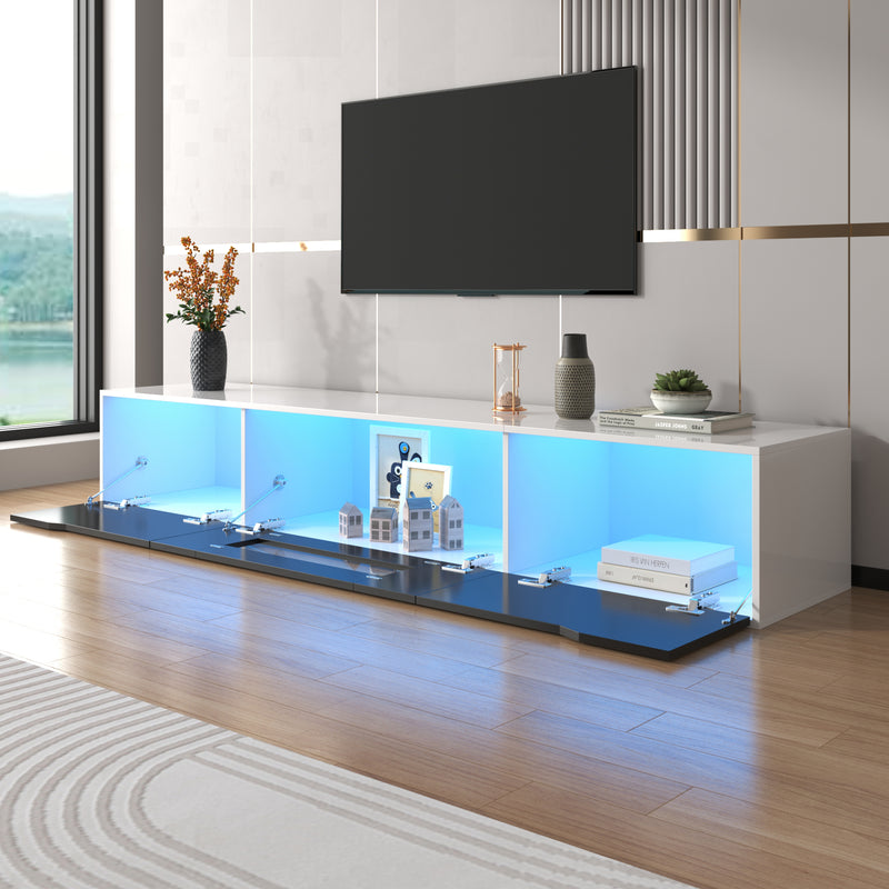 Meuble TV Mural Moderne Noir et Blanc avec Éclairage LED RGB GOKAINS