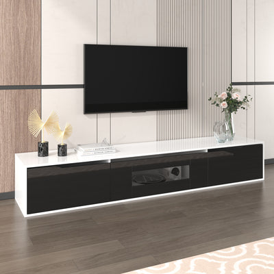 Meuble TV Mural Moderne Noir et Blanc avec Éclairage LED RGB GOKAINS