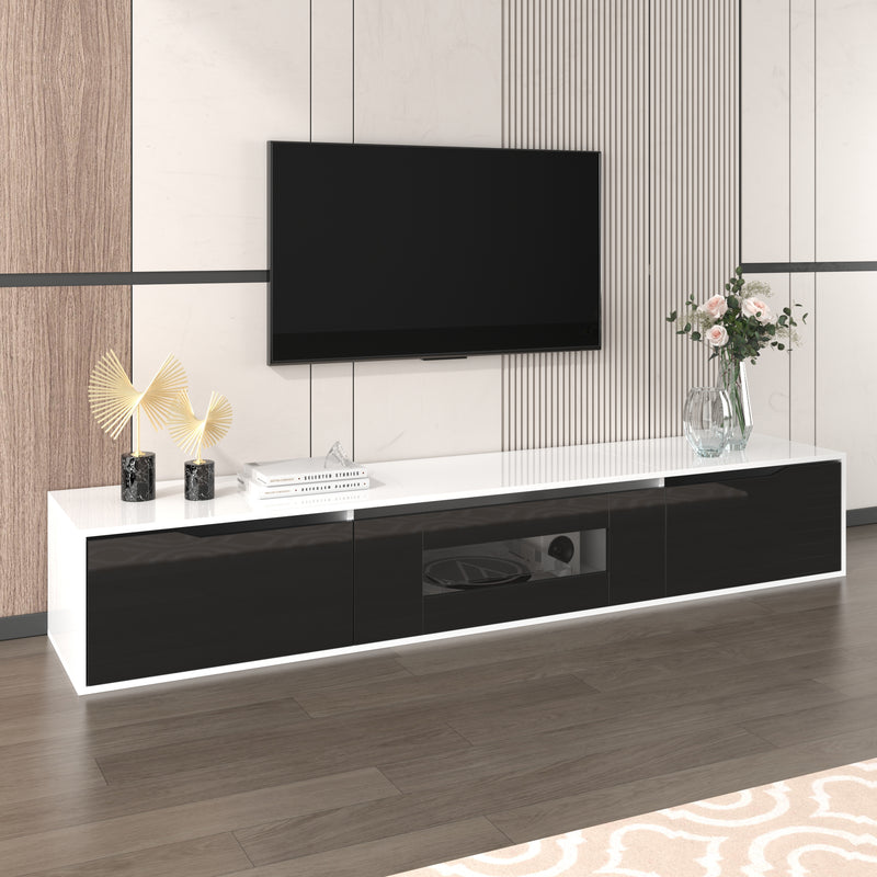 Meuble TV Mural Moderne Noir et Blanc avec Éclairage LED RGB GOKAINS