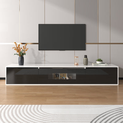 Meuble TV Mural Moderne Noir et Blanc avec Éclairage LED RGB GOKAINS