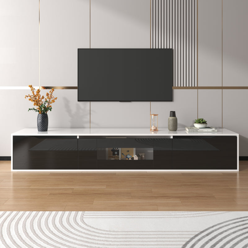 Meuble TV Mural Moderne Noir et Blanc avec Éclairage LED RGB GOKAINS