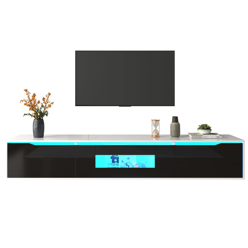 Meuble TV Mural Moderne Noir et Blanc avec Éclairage LED RGB GOKAINS