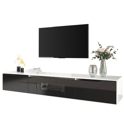 Meuble TV Mural Moderne Noir et Blanc avec Éclairage LED RGB GOKAINS