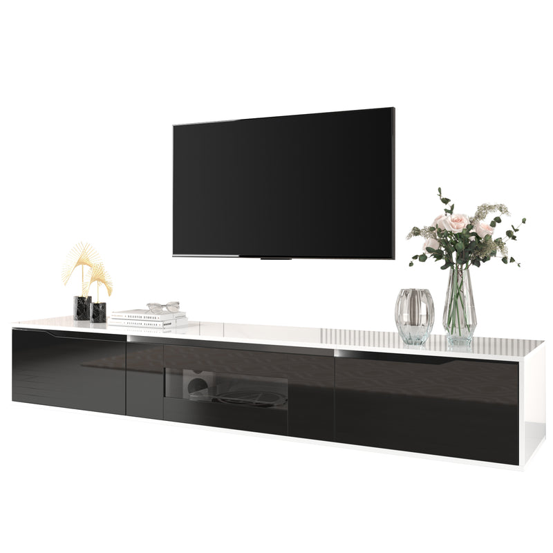 Meuble TV Mural Moderne Noir et Blanc avec Éclairage LED RGB GOKAINS