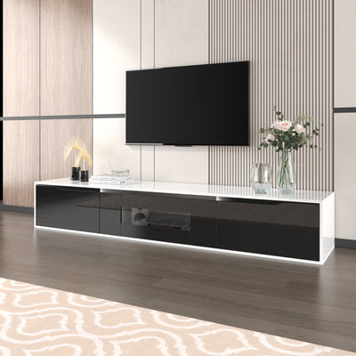 Meuble TV Mural Moderne Noir et Blanc avec Éclairage LED RGB GOKAINS