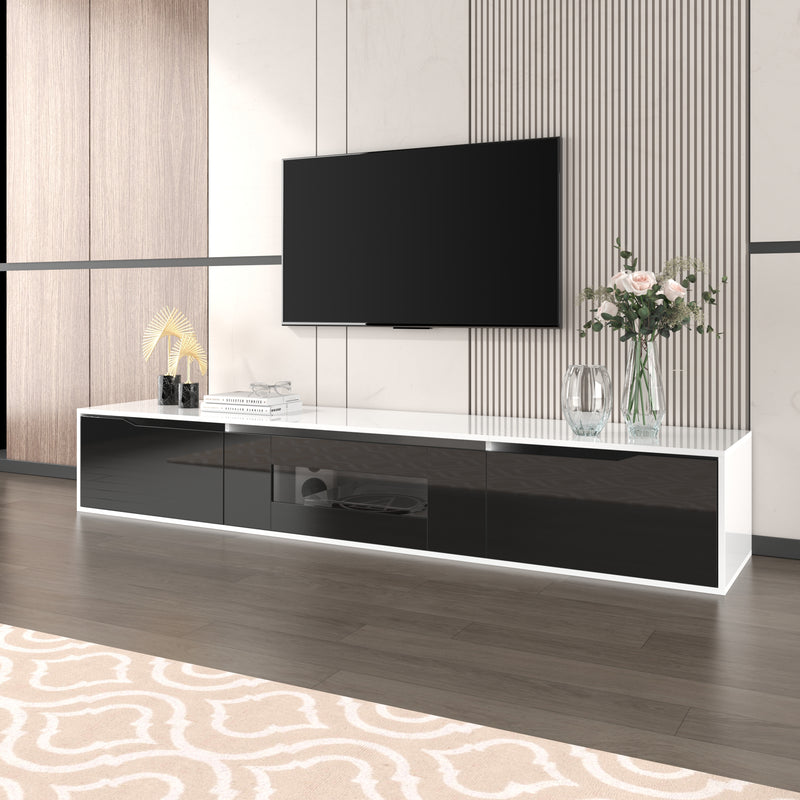 Meuble TV Mural Moderne Noir et Blanc avec Éclairage LED RGB GOKAINS