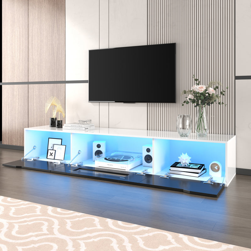 Meuble TV Mural Moderne Noir et Blanc avec Éclairage LED RGB GOKAINS