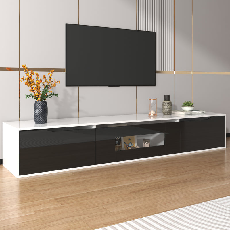 Meuble TV Mural Moderne Noir et Blanc avec Éclairage LED RGB GOKAINS