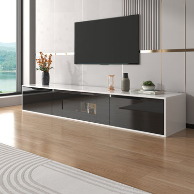 Meuble TV Mural Moderne Noir et Blanc avec Éclairage LED RGB GOKAINS