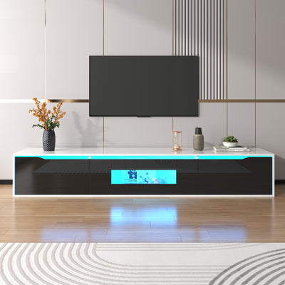 Meuble TV Mural Moderne Noir et Blanc avec Éclairage LED RGB GOKAINS