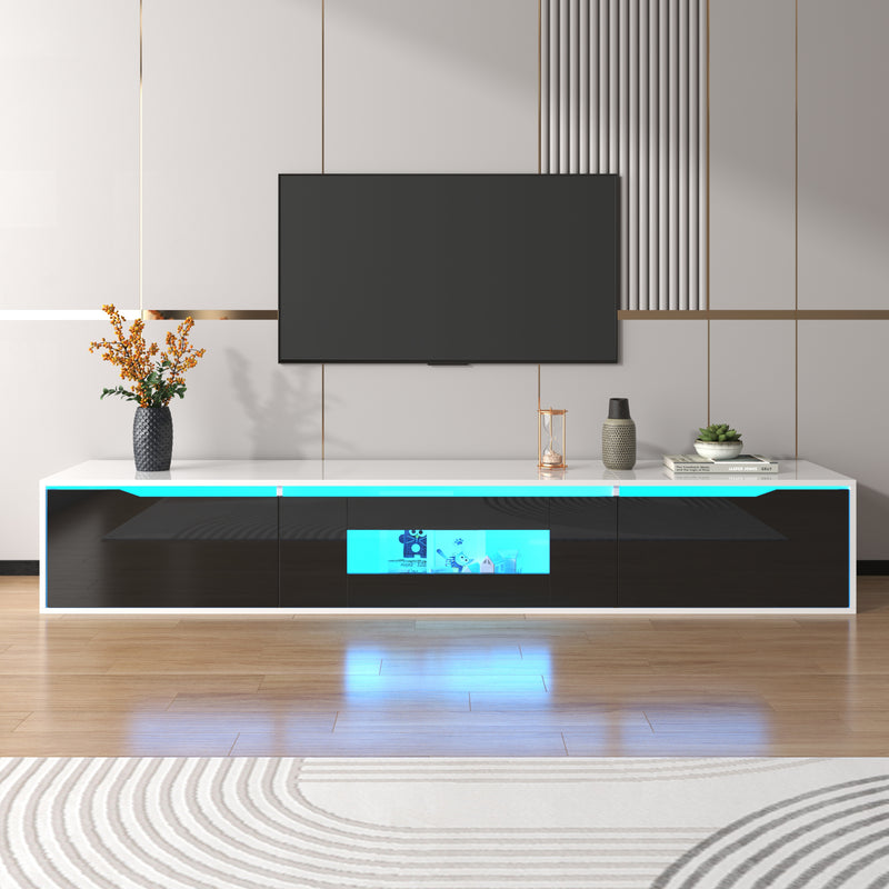 Meuble TV Mural Moderne Noir et Blanc avec Éclairage LED RGB GOKAINS