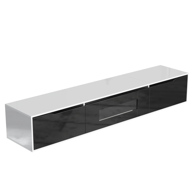 Meuble TV Mural Moderne Noir et Blanc avec Éclairage LED RGB GOKAINS