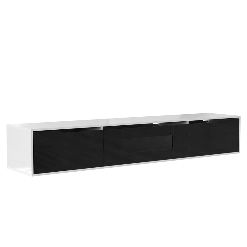 Meuble TV Mural Moderne Noir et Blanc avec Éclairage LED RGB GOKAINS