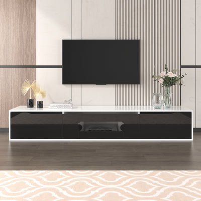 Meuble TV Mural Moderne Noir et Blanc avec Éclairage LED RGB GOKAINS