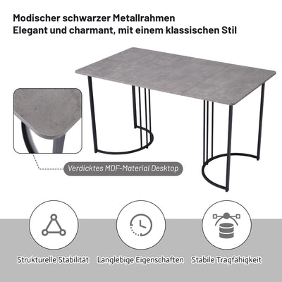 Table de Salle à Manger Rectangulaire Grise Effet Marbre avec Piètement Métallique Ajustable (140x80x75cm) GRALDIDS