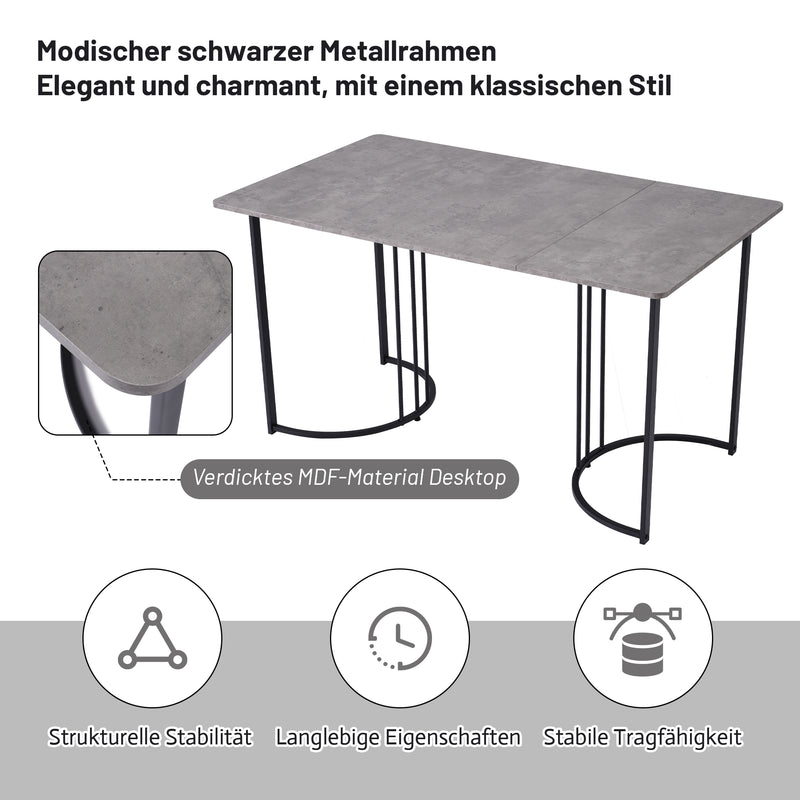 Table de Salle à Manger Rectangulaire Grise Effet Marbre avec Piètement Métallique Ajustable (140x80x75cm) GRALDIDS