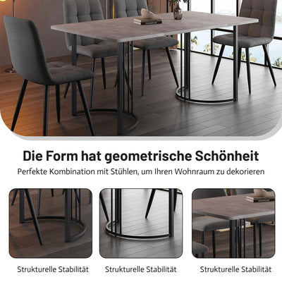 Table de Salle à Manger Rectangulaire Grise Effet Marbre avec Piètement Métallique Ajustable (140x80x75cm) GRALDIDS