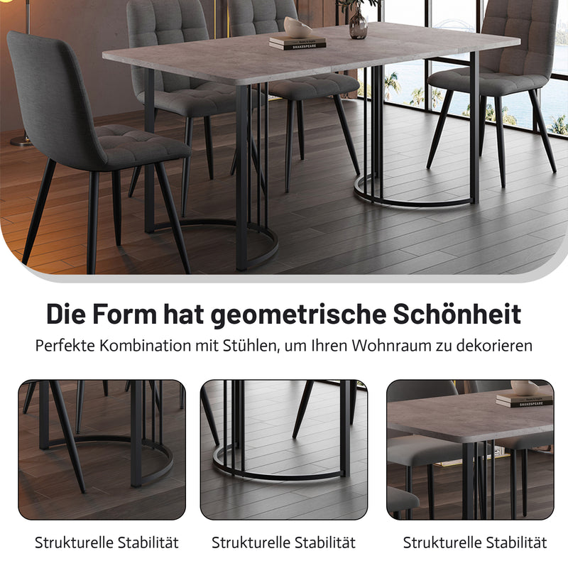 Table de Salle à Manger Rectangulaire Grise Effet Marbre avec Piètement Métallique Ajustable (140x80x75cm) GRALDIDS