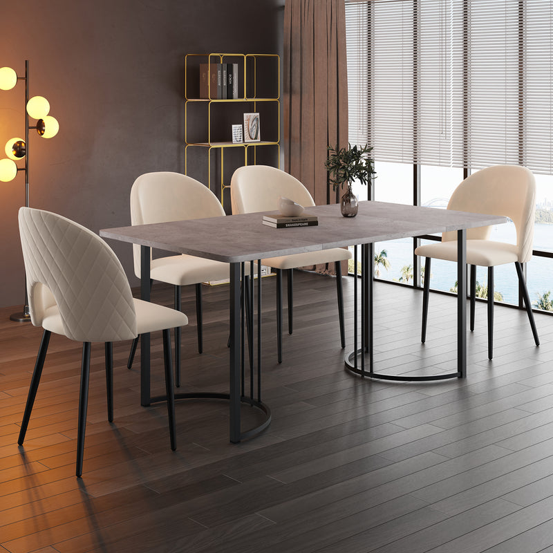 Table de Salle à Manger Rectangulaire Grise Effet Marbre avec Piètement Métallique Ajustable (140x80x75cm) GRALDIDS