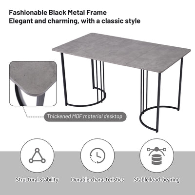 Table de Salle à Manger Rectangulaire Grise Effet Marbre avec Piètement Métallique Ajustable (140x80x75cm) GRALDIDS