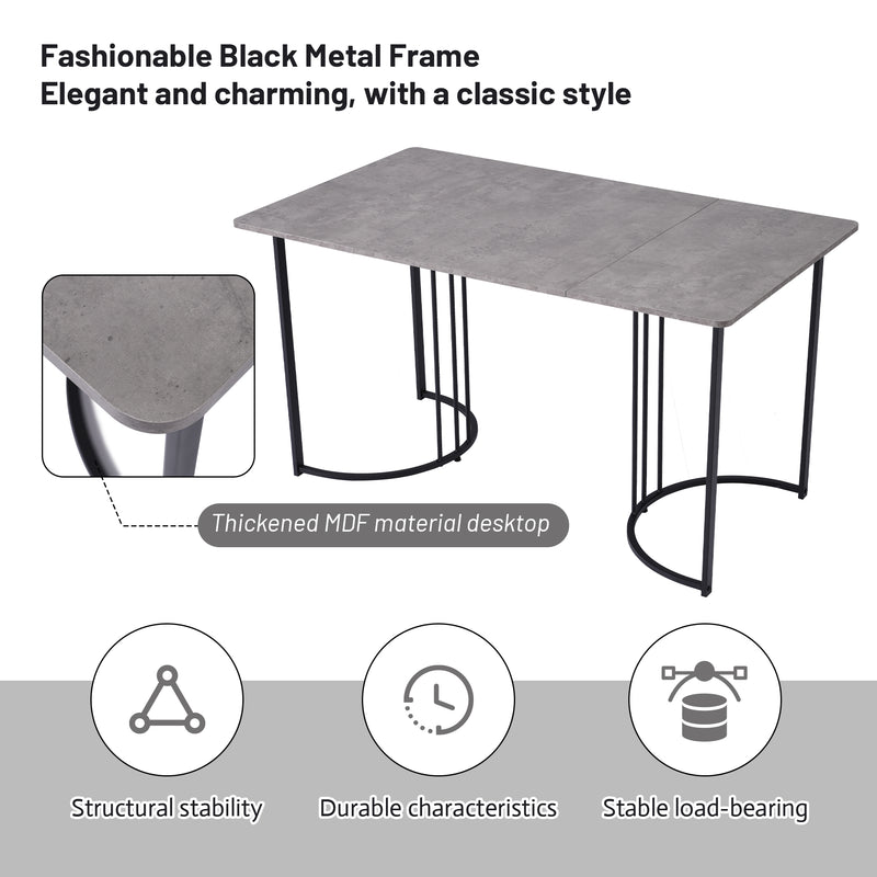 Table de Salle à Manger Rectangulaire Grise Effet Marbre avec Piètement Métallique Ajustable (140x80x75cm) GRALDIDS