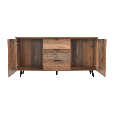 Buffet / Meuble TV Vintage Marron Vieilli avec 3 Tiroirs et Étagères Amovibles (140x35x70cm) GRANCUK