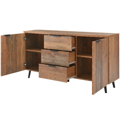 Buffet / Meuble TV Vintage Marron Vieilli avec 3 Tiroirs et Étagères Amovibles (140x35x70cm) GRANCUK