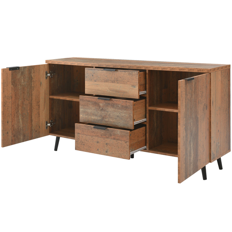 Buffet / Meuble TV Vintage Marron Vieilli avec 3 Tiroirs et Étagères Amovibles (140x35x70cm) GRANCUK