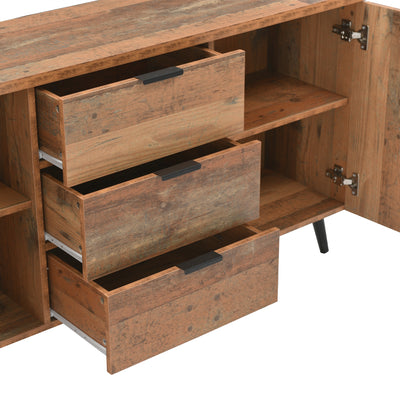 Buffet / Meuble TV Vintage Marron Vieilli avec 3 Tiroirs et Étagères Amovibles (140x35x70cm) GRANCUK