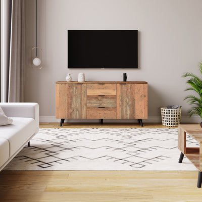 Buffet / Meuble TV Vintage Marron Vieilli avec 3 Tiroirs et Étagères Amovibles (140x35x70cm) GRANCUK