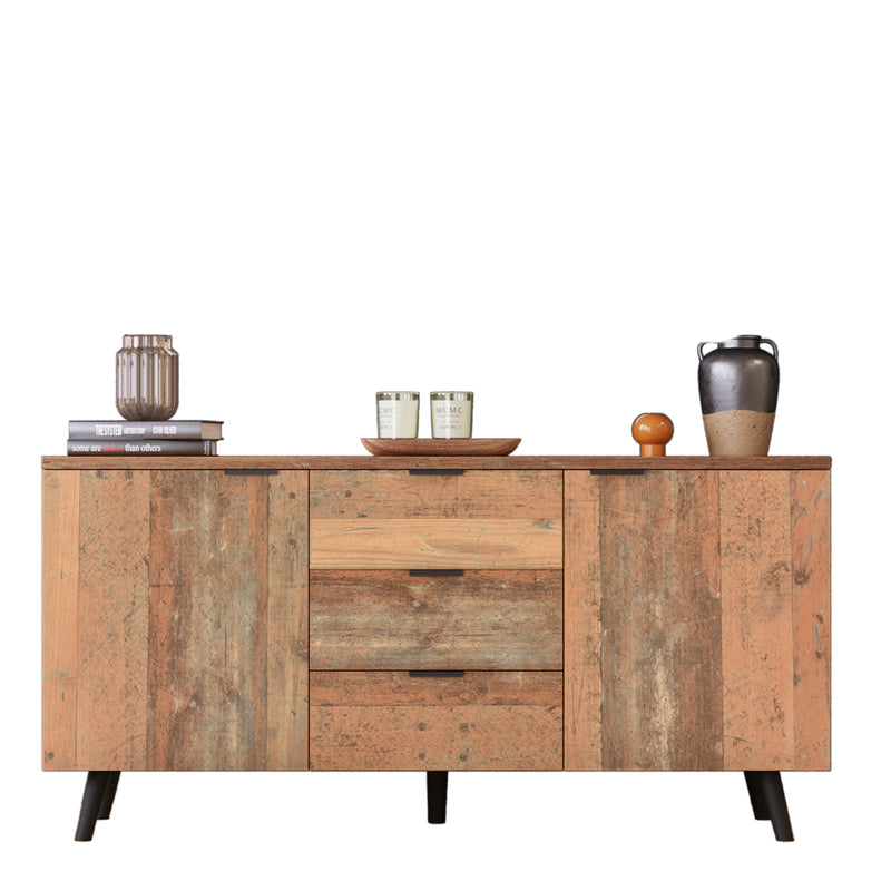 Buffet / Meuble TV Vintage Marron Vieilli avec 3 Tiroirs et Étagères Amovibles (140x35x70cm) GRANCUK
