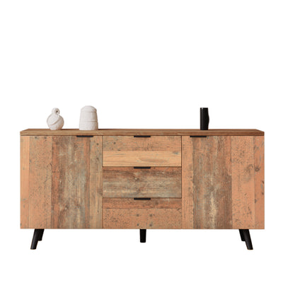 Buffet / Meuble TV Vintage Marron Vieilli avec 3 Tiroirs et Étagères Amovibles (140x35x70cm) GRANCUK