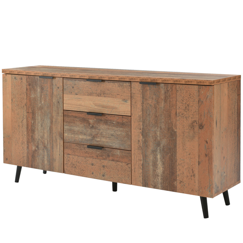 Buffet / Meuble TV Vintage Marron Vieilli avec 3 Tiroirs et Étagères Amovibles (140x35x70cm) GRANCUK