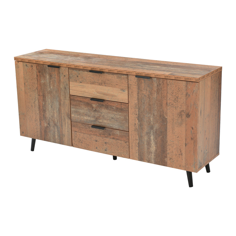 Buffet / Meuble TV Vintage Marron Vieilli avec 3 Tiroirs et Étagères Amovibles (140x35x70cm) GRANCUK