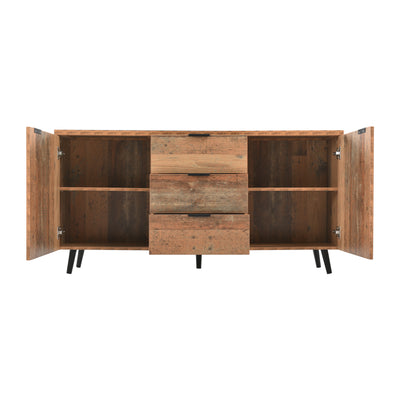 Buffet / Meuble TV Vintage Marron Vieilli avec 3 Tiroirs et Étagères Amovibles (140x35x70cm) GRANCUK