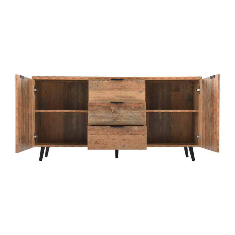 Buffet / Meuble TV Vintage Marron Vieilli avec 3 Tiroirs et Étagères Amovibles (140x35x70cm) GRANCUK