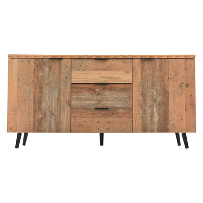Buffet / Meuble TV Vintage Marron Vieilli avec 3 Tiroirs et Étagères Amovibles (140x35x70cm) GRANCUK