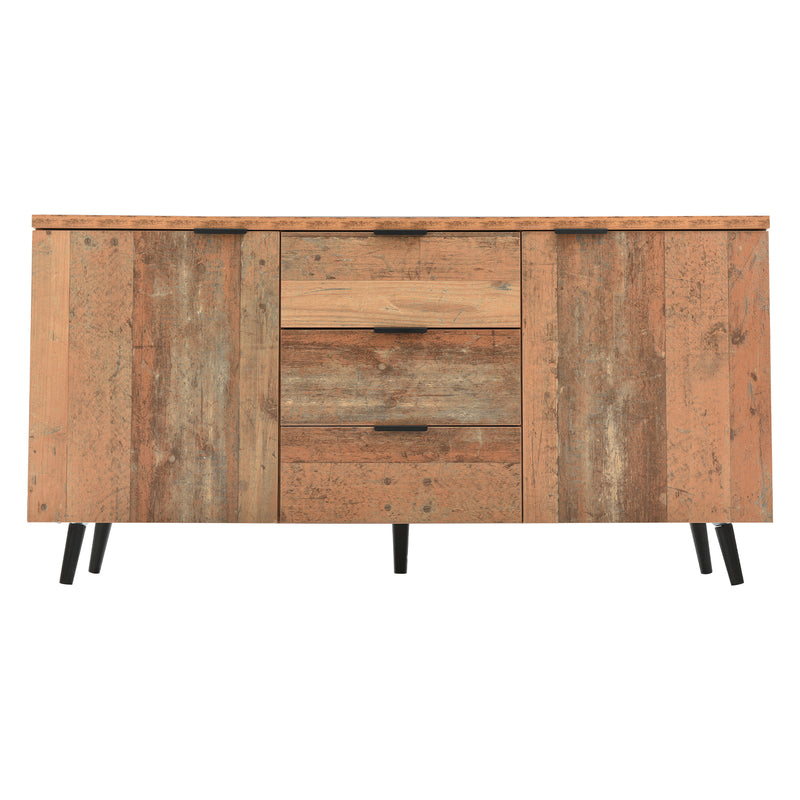 Buffet / Meuble TV Vintage Marron Vieilli avec 3 Tiroirs et Étagères Amovibles (140x35x70cm) GRANCUK