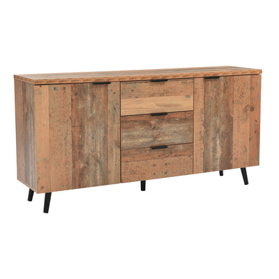Buffet / Meuble TV Vintage Marron Vieilli avec 3 Tiroirs et Étagères Amovibles (140x35x70cm) GRANCUK