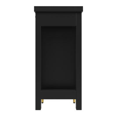 Bar de Salon Extensible et Rotatif à 360° Noir avec Rangement en Rotin et Pieds Dorés GRODRAK BLACK