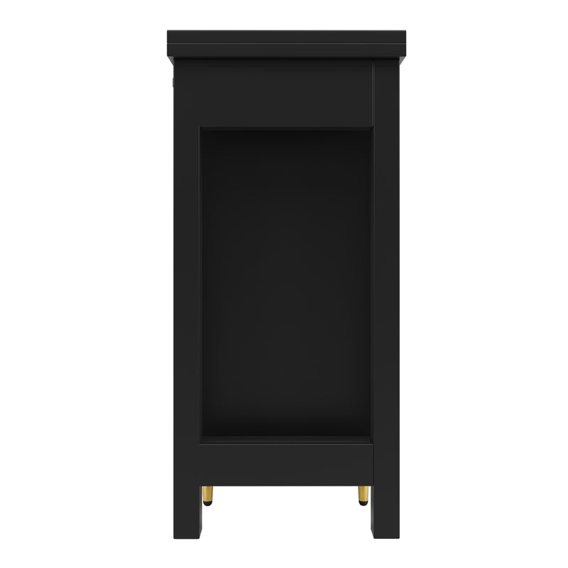Bar de Salon Extensible et Rotatif à 360° Noir avec Rangement en Rotin et Pieds Dorés GRODRAK BLACK