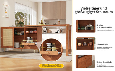 Bar de Salon Extensible et Rotatif à 360° Marron avec Rangement en Rotin et Pieds Dorés GRODRAK BROWN