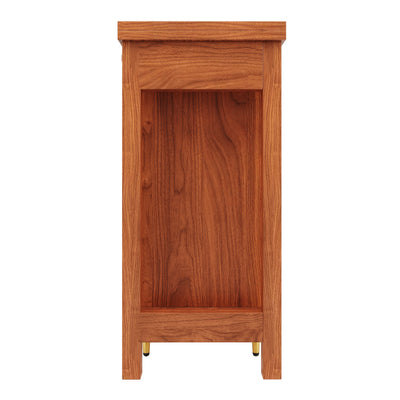 Bar de Salon Extensible et Rotatif à 360° Marron avec Rangement en Rotin et Pieds Dorés GRODRAK BROWN
