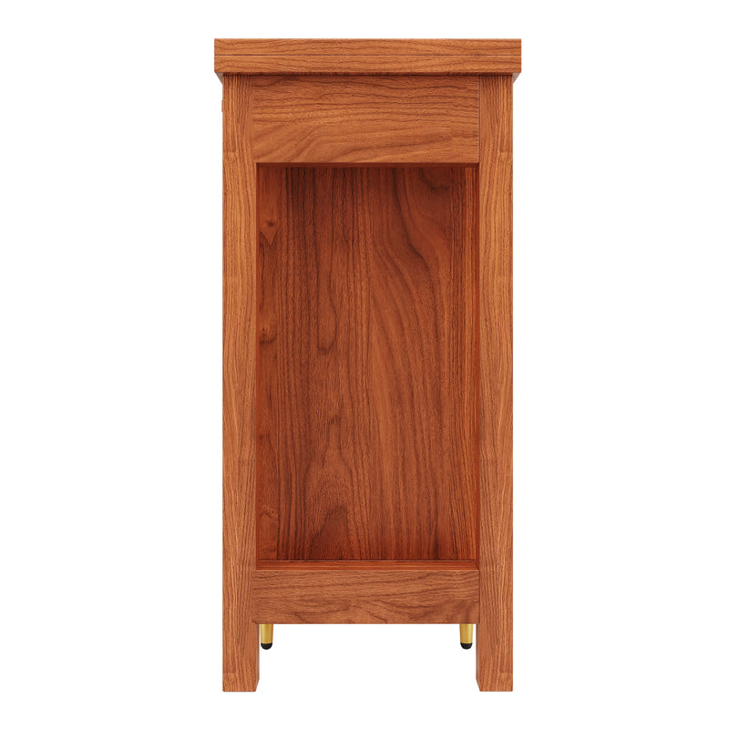 Bar de Salon Extensible et Rotatif à 360° Marron avec Rangement en Rotin et Pieds Dorés GRODRAK BROWN