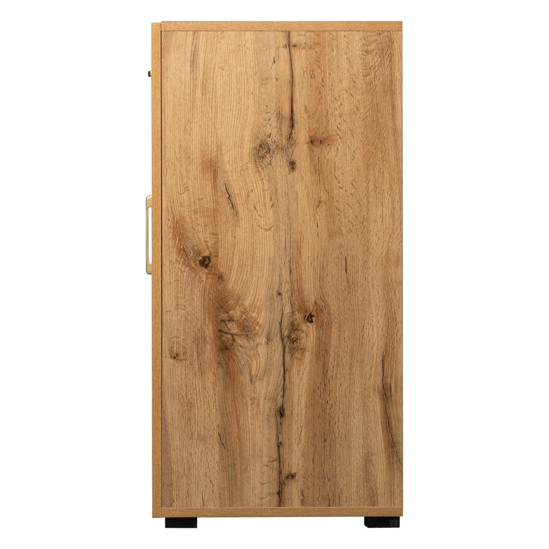 Grand Buffet de Rangement Rustique Moderne en Bois Marron avec 2 Tiroirs, 4 Portes et Pieds en Bois Massif (208x39.5x80cm) HERNON
