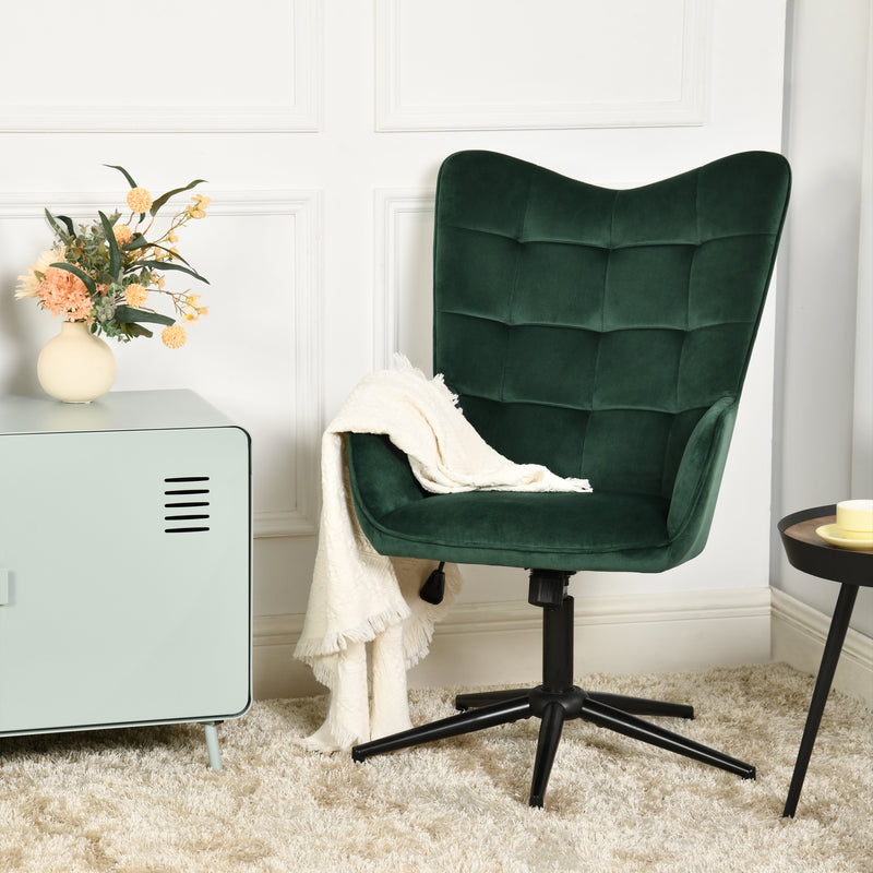 Scandinavian office chair with armrests, 360°, in green velvet IRIS SMALL VELVET GREEN